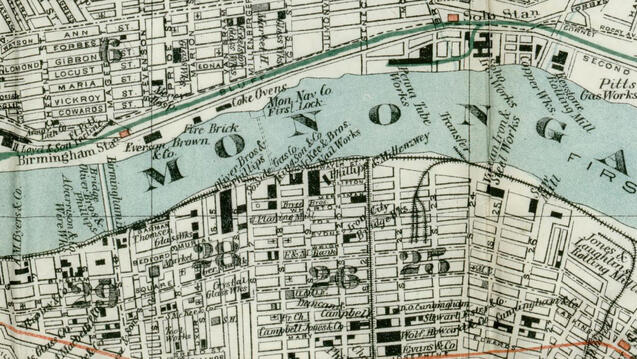 "Lee's map of the industries of Pittsburgh, no. 2", 1884 (detail) - https://digital.library.pitt.edu/islandora/object/pitt%3ADARMAP0823 