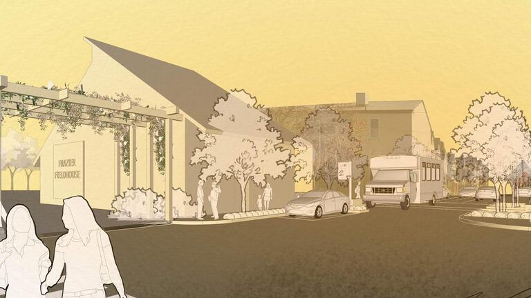 a rendering of a community service hub at Frazier Field