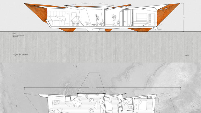 Site plan for mobile home and cross-section image of structure.